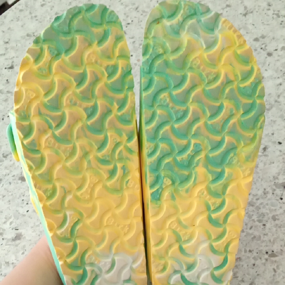 Birkenstock Two-Tone Yellow and Mint Green Arizona EVA Sandals - Picture 6 of 8
